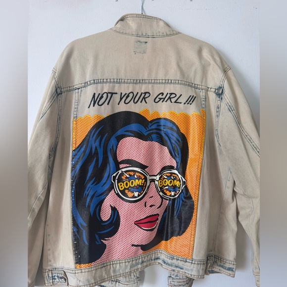Graphic Denim Jacket with Pop Art Design - Picture 3 of 7